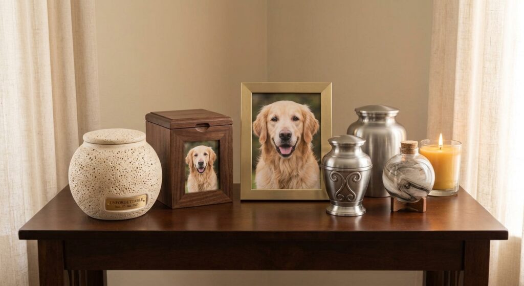 Wooden urn and a small keepsake for a pet's ashes