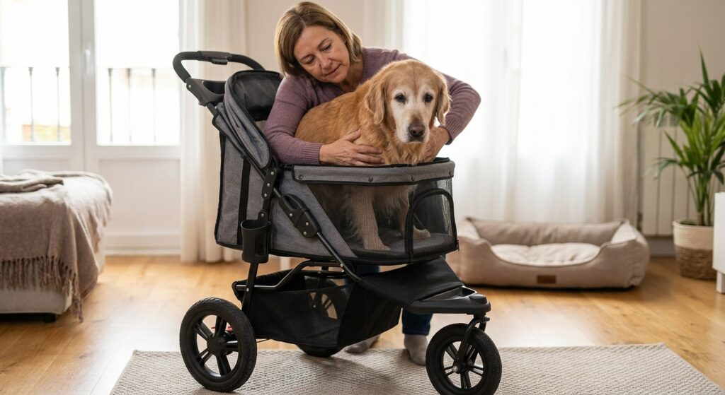 introducing senior dog to a stroller