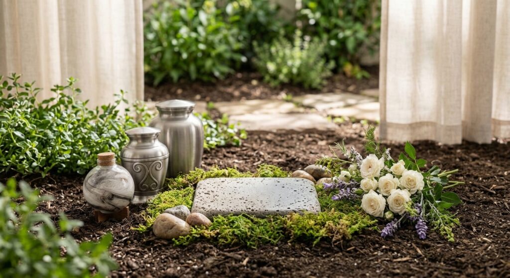 Quiet garden corner with flowers for remembering a pet