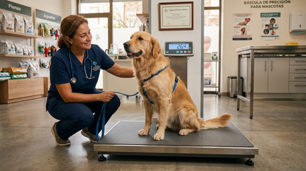 weighing dog on scale